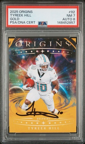 2025 Origins Tyreek Hill #92 Gold /10 SSP Autograph PSA 7 Auto 8 - Pop 1
