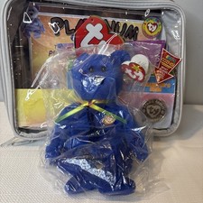 Ty Beanie Baby Clubby 1998 Royal Blue Bear with Official Club Badge With Case