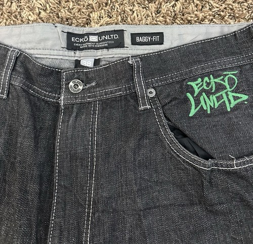 Vintage Y2K Ecko Unltd Jeans Men Charcoal Rhino Graffiti Embroidery Size 38x29 - Picture 8 of 8