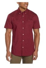 Tommy Hilfiger Mens Shirt Red Circles Short Sleeve Woven Button Down Regular Fit
