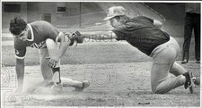 1983 Press Photo Baseball players during a play at third base - lrs20285