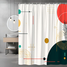 Abstract Geometric Shower Curtain with Circles and Lines