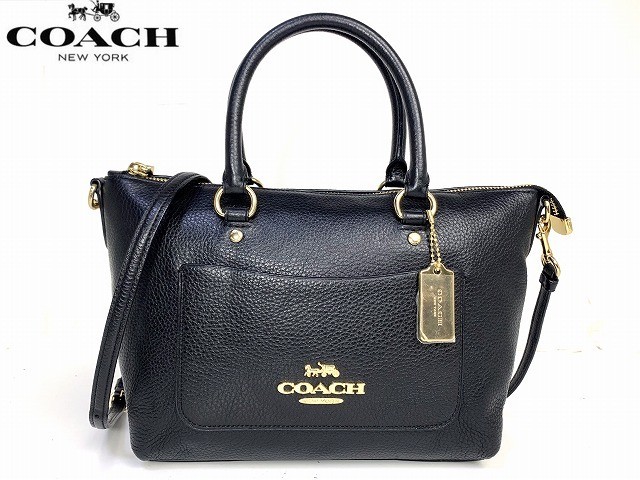 COACH Emma Pebble Leather 2-Way Shoulder Bag Handbag in Black