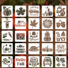 25 Pcs Thanksgiving Fall Stencils Reusable, 6x6 in Autumn Drawing Stencils fo...