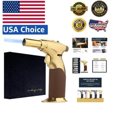 Refillable Mini Butane Torch - Adjustable Flame Gold Brown Torch Gun, 5"