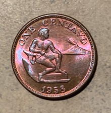 🌈1958 Philippines 1 Centavo Beautiful Rainbow Toning Gem BU