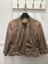 Ruby Rd Petite Jacket Womens 14P Brown Zip Front Textured Metallic Lined Shimmer