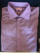 Thomas Pink Slim Fit Traveller Shirt Mens 17 Pink Stripe Cotton Business Dress
