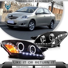 VLAND LED Projector Headlights Halo For Toyota Yaris Sedan 07-13 Front Lights X2