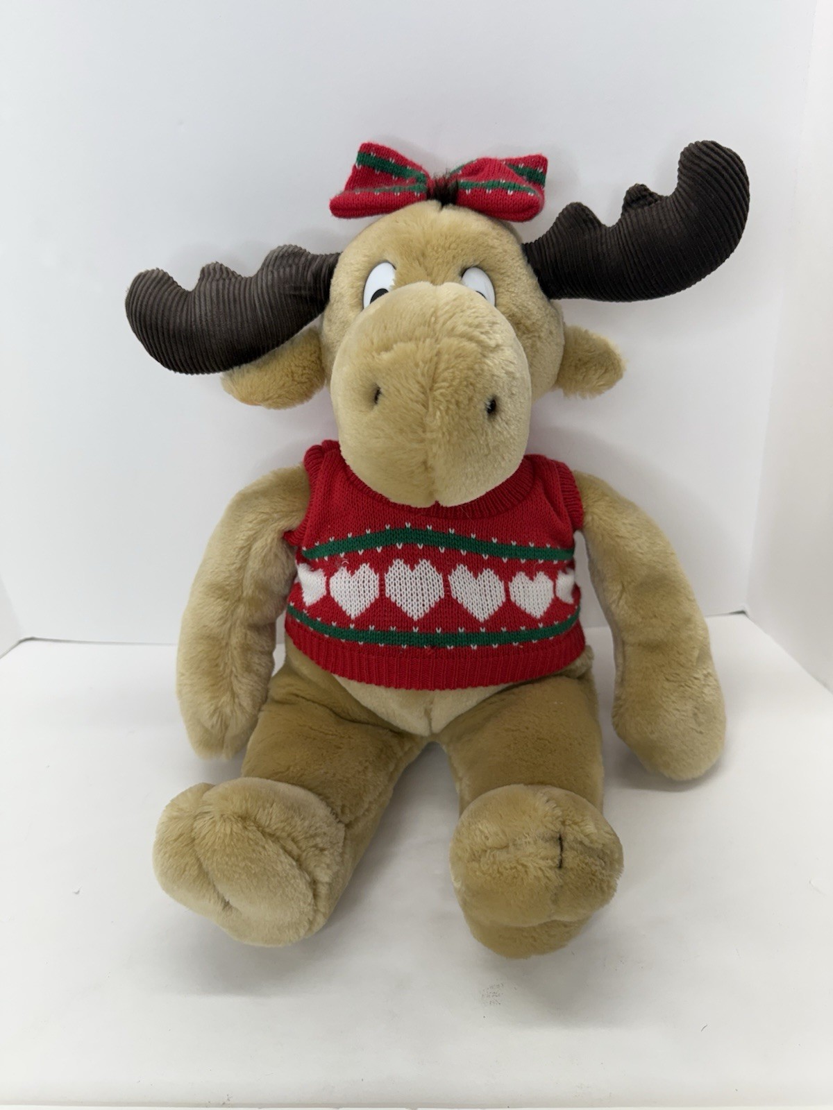 1987 Commonwealth 18" Holly Plush Girl Moose Stuffed Animal Holly Sweater & Bow 
