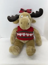 1987 Commonwealth 18" Holly Plush Girl Moose Stuffed Animal Holly Sweater & Bow 