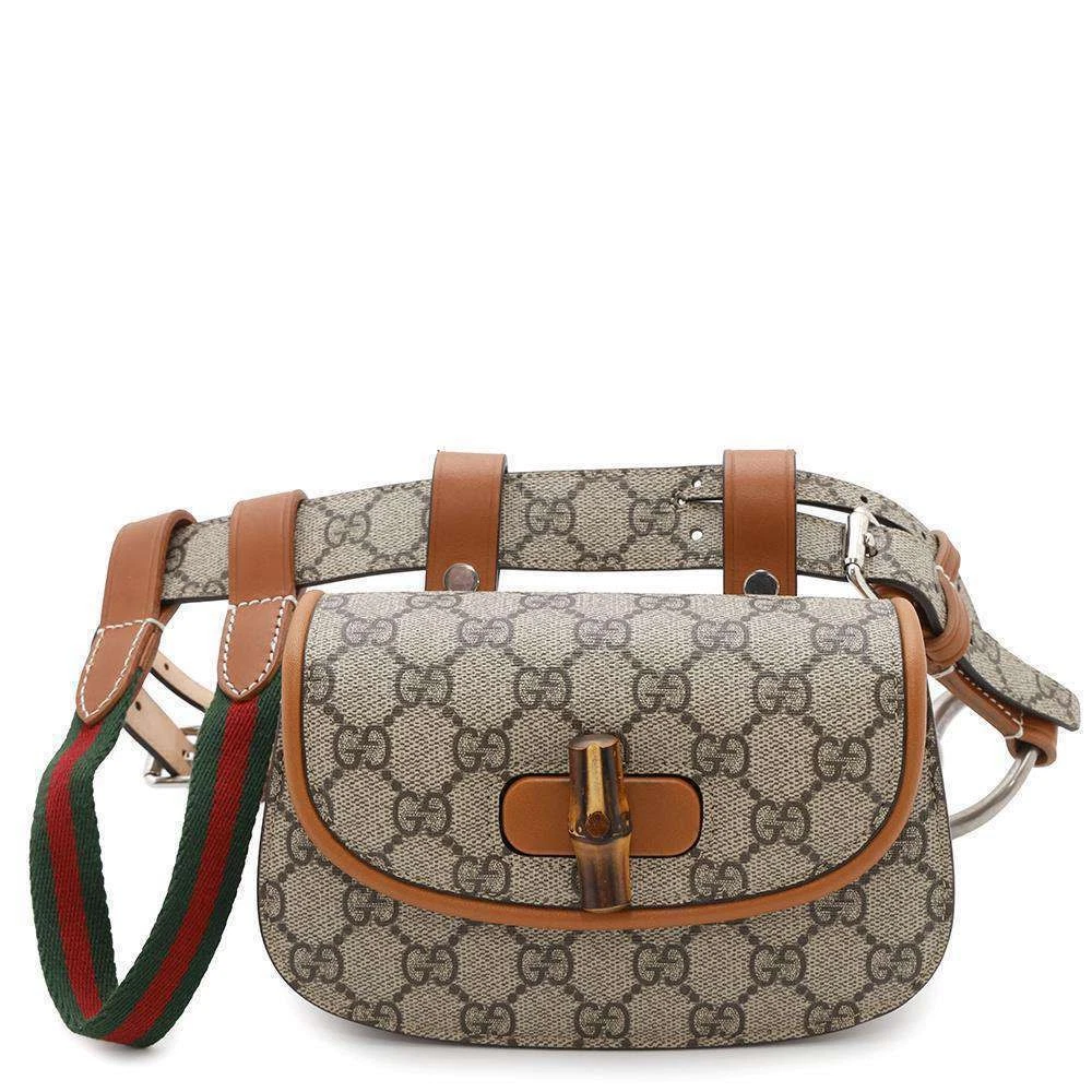 Gucci GG Supreme mini sac ceinture bambou beige cuir argenté 81 cm occasion