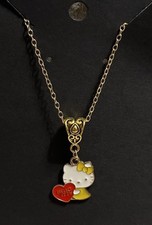 Hello Kitty Heart Whimsical Charm Cartoon Adorable Pendant Gold Necklace 18  