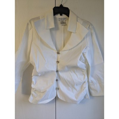 Jackie Jon Women's White V-neck Long Sleeve Button Down Blazer Jacket Size 10