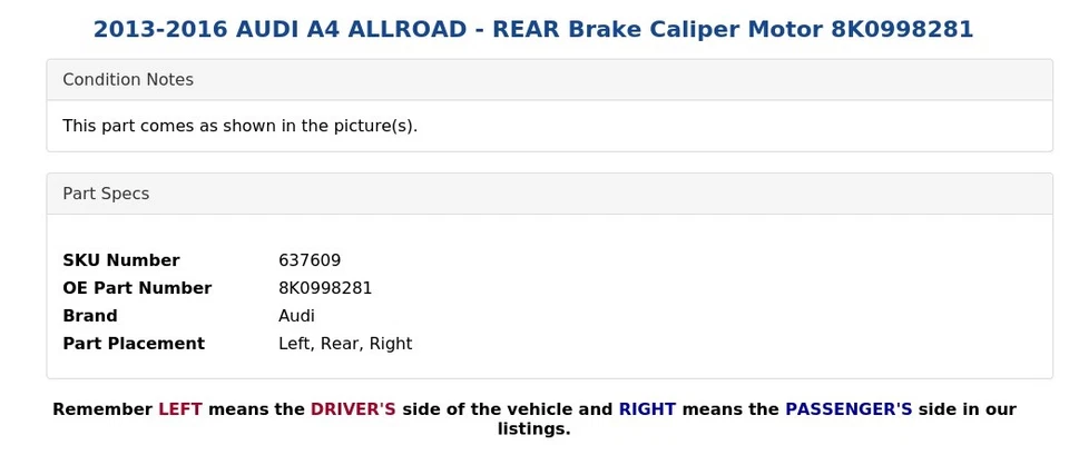 AUDI A4 ALLROAD 2013-2016 - Pinza de freno trasera motor 8K0998281 Foto 4 de 4