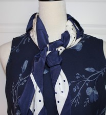 Valentino Silk Scarf Stargazers Daisies Polka Dots Cherries White Navy 34" Squar