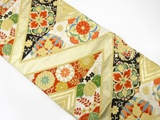 7465073: JAPANESE KIMONO / ANTIQUE FUKURO OBI / SILK / WOVEN FLORAL ARABESQUE