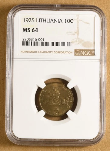 1925 Lithuania 10 Centu NGC MS64
