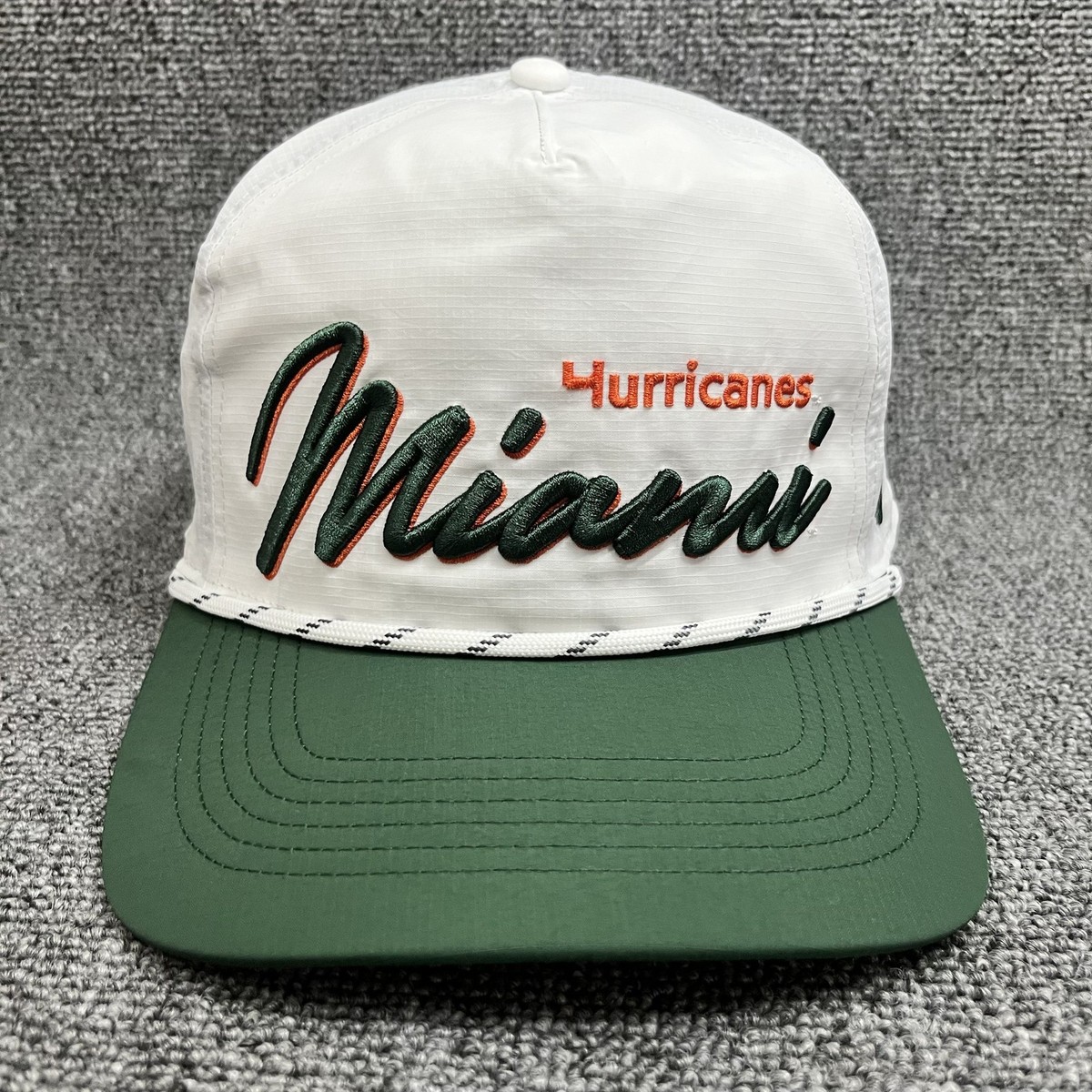 New '47 Brand Miami Hurricanes Hitch Rope Snapback Hat White Green Adjustable