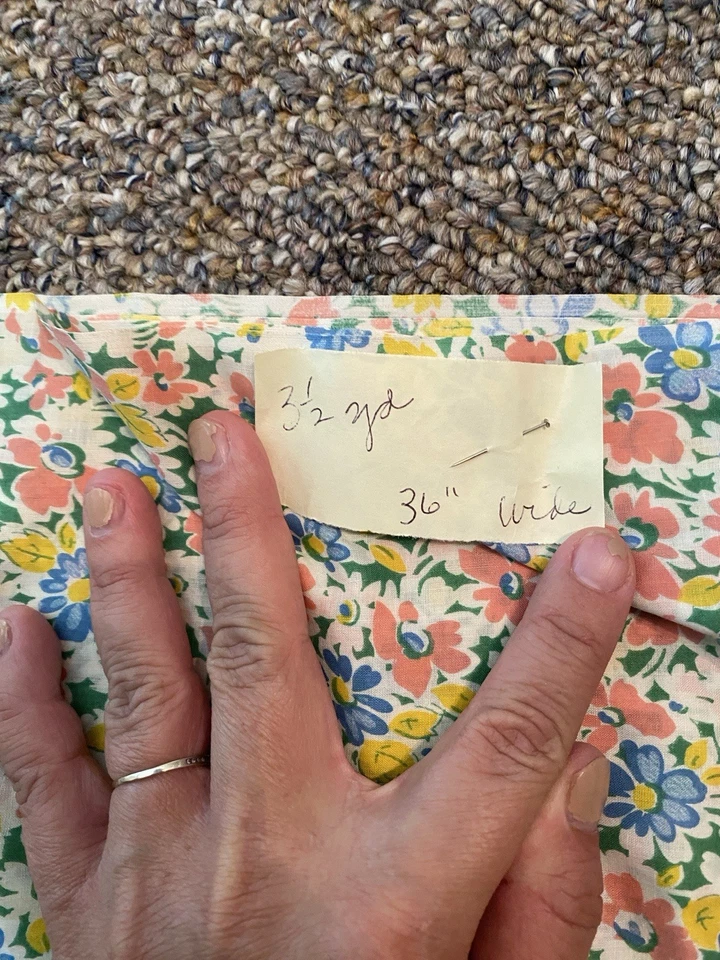 Tela calicó floral de algodón vintage 3 yardas x amarillo, verde, blanco Foto 3 de 3