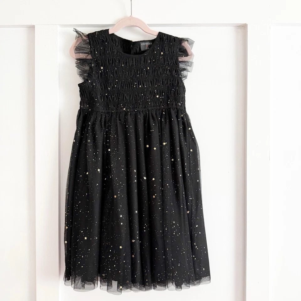 J. Crew Crew Cuts Size 8 Black Star flutter-sleeve dress with metallic foil New! - Image 2 of 4