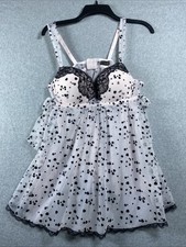 Seductivewear Women's 1 Pc Cinema Etoile Flocked Heart Mesh Babydoll Pink Large