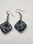 Artisan Lampwork Glass Dangle Earrings Blue Black Floral Swirl Handmade — photo 1