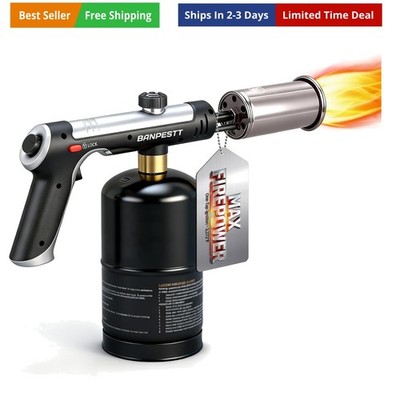 Powerful Propane Torch Gun with One-Tap Max Power & Safety Lock, Adjustable F...