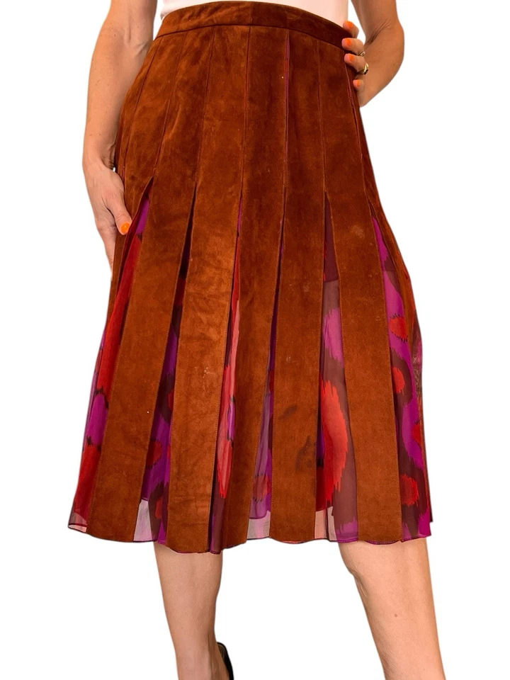 DIANE VON FURSTENBERG Melita замшевая шелковая вставка трапециевидная юбка миди виски коричневый 8 - Изображение 4 из 4