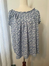LC Lauren Conrad Womens Floral Peasant Top Size 2X  Blue Short Sleeve Feminine