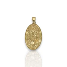 Jesus Face Medallion Pendant - 14k Yellow Gold
