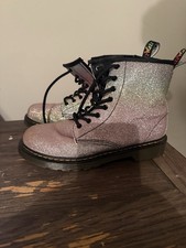 Dr Doc Martens 1460 Glitter J Girls Big Kids Size 4 Boots Side Zip Rainbow Pink