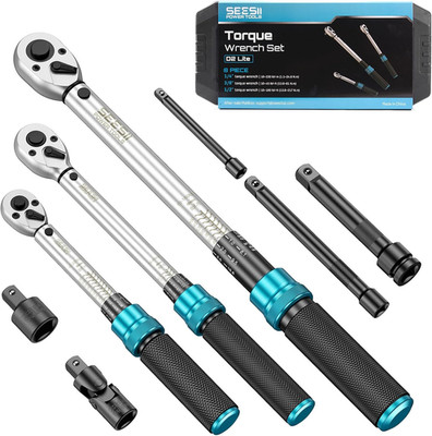 Torque Wrench Set 1/4'' 3/8'' 1/2'' Drive, Click Type Torque Wrench Kit with Adapte