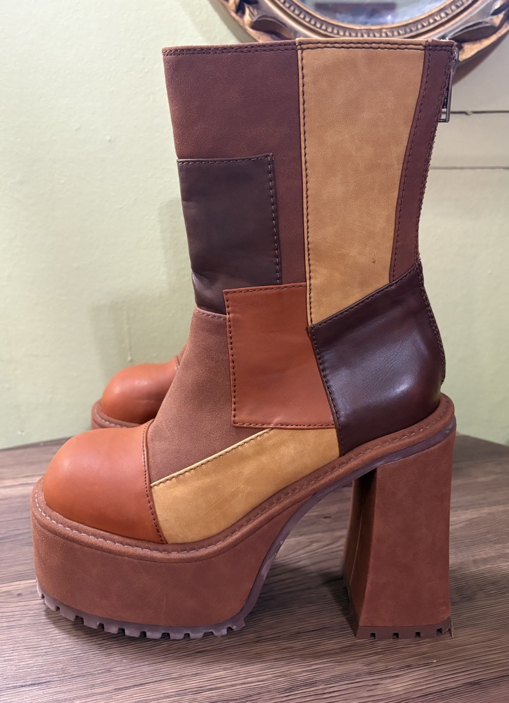 Dolls Kill Current Mood Patchwork Platform Boots … - image 1