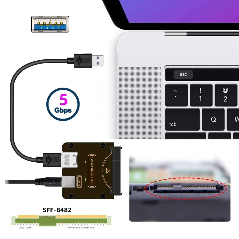 CY SFF-8482 SAS 29Pin to USB 3.0 Hard Disk Drive Raid Adapter 5Gbps with Chipset - Image 3 of 4