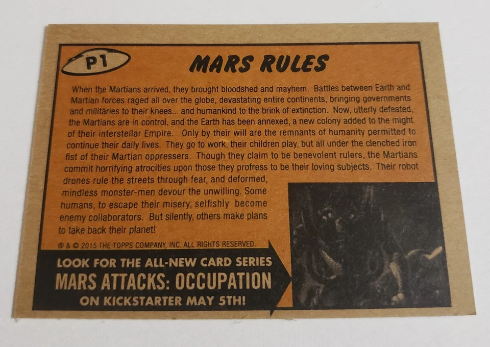2015 Mars Attacks: Occupation Promo Card #P1 (Green) - Image 2 of 2