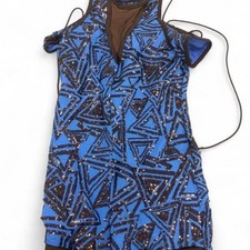 Weissman Blue Black Triangle Sequin Leotard Romper Dance Costume Size XL Child