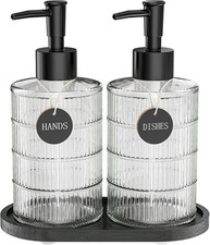 Soap Dispenser Set W/ Bamboo Tray Dish  Hand Soap Lotion Dispenser Set