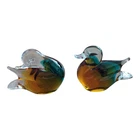 V.Nason & C Murano Glass Ducks Italy Figurines Topaz Teal Vintage Art Glass