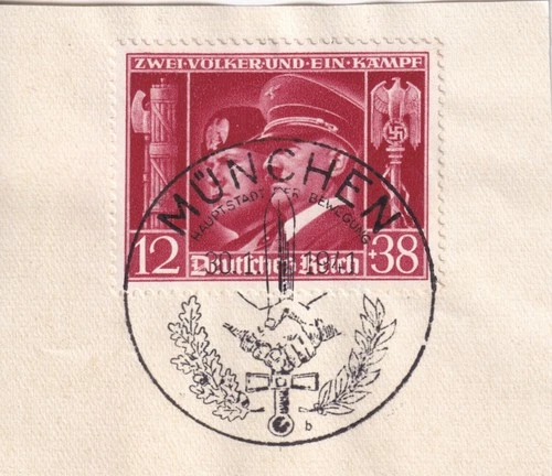 Lot Stamp Germany Mi 763 Sc B189 1941 WWII Adolf Mussolini Italy Munich FDC 2