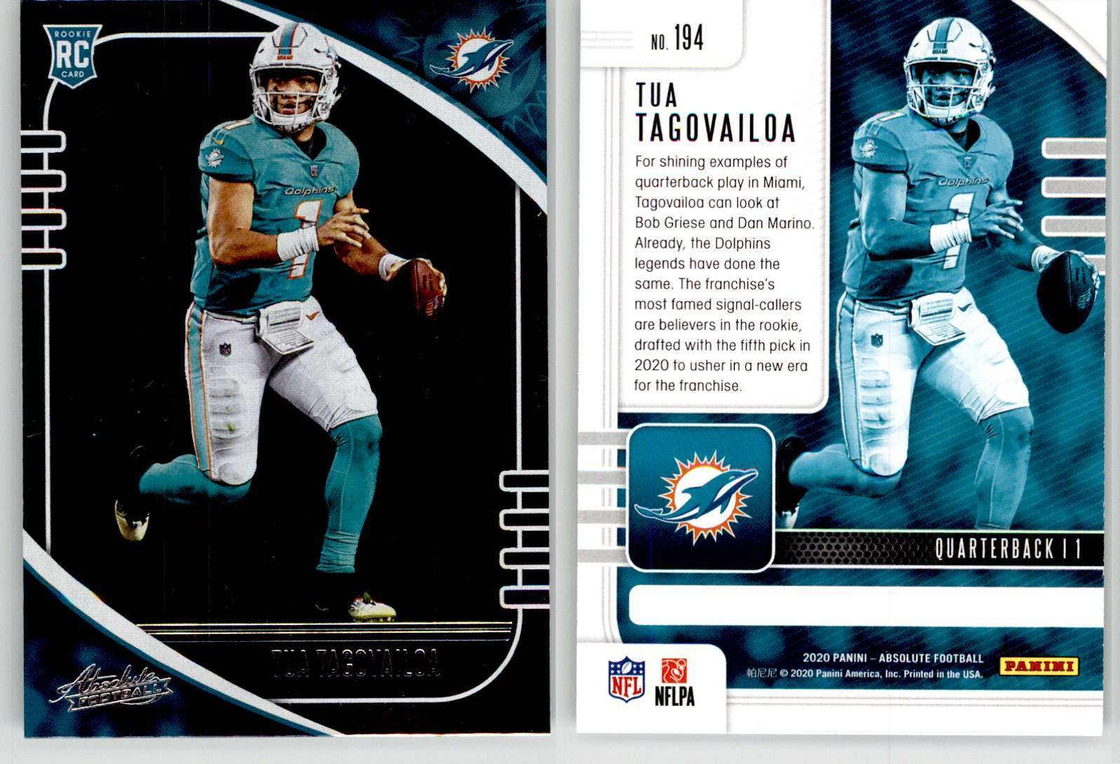 Tua Tagovailoa 2020 Absolute Retail #194 Alabama Dolphins RC Rookie EX
