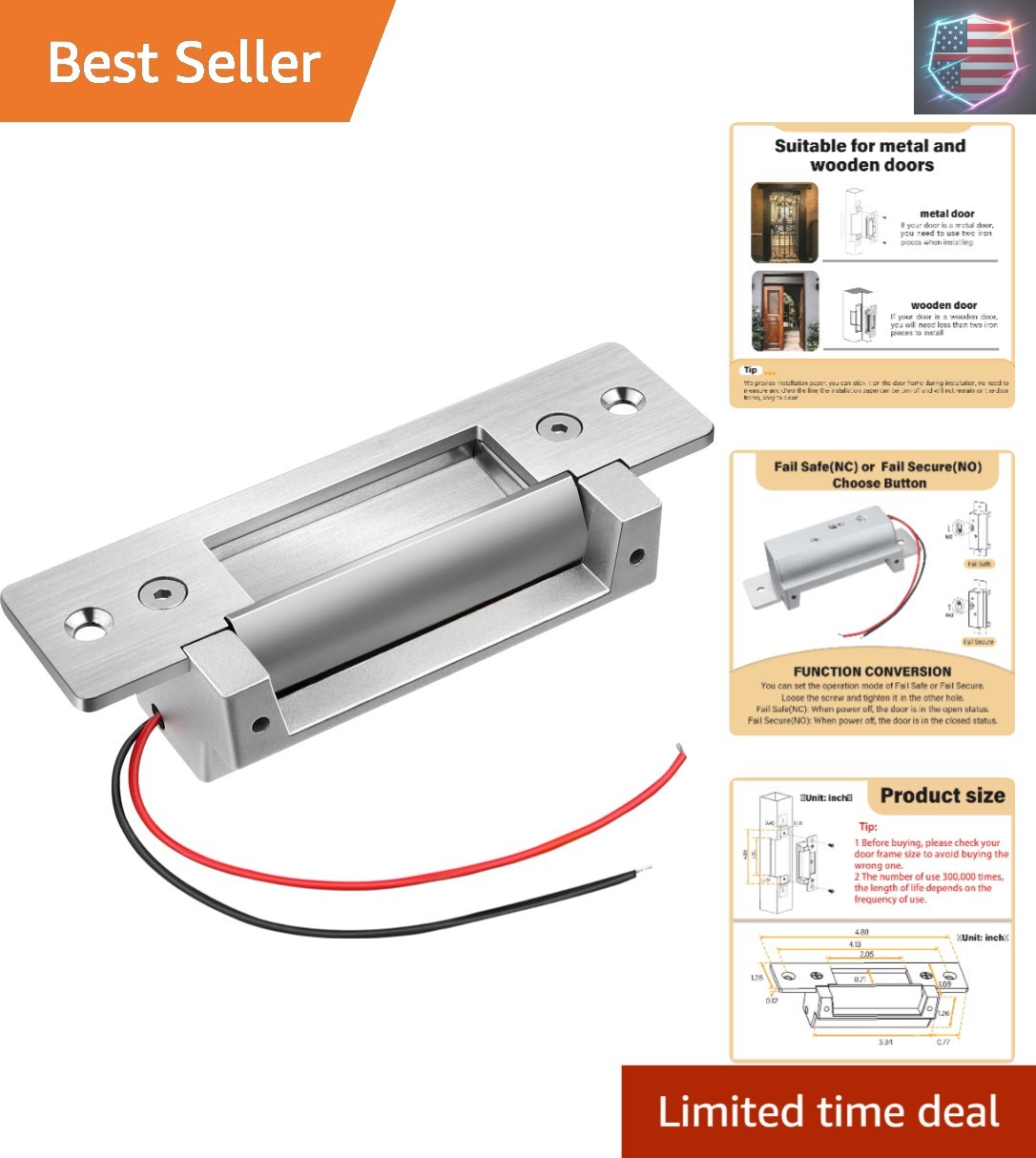 Heavy Duty Electric Door Strike Lock，ANSI Standard Fail-Se