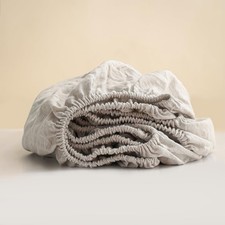 100 Linen Fitted Sheet - Organic Deep Pocket Bed Sheets for 16" Mattress, Na...