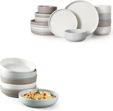 Dinnerware Sets, 24-Piece Stoneware Plates and Bowls Set for 6, Ceramic Dish Set