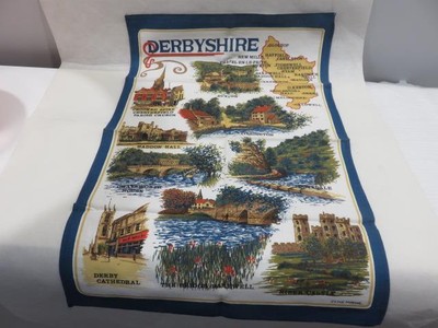 Vintage Clive Mayor Derbyshire  England cotton Tea Towel Souvenir  29 x 17