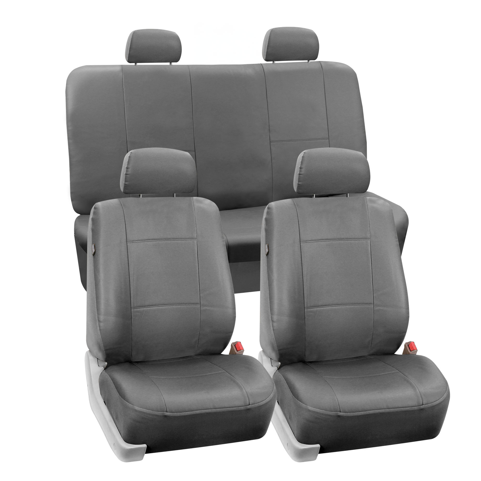 Faux Leather Car Seat Covers Gray with Headrests/Rubber Floor Mat