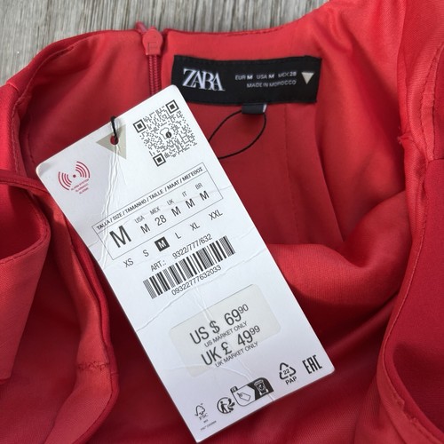 ZARA NWT VOLUMINOUS PUFF HEM MINI DRESS BRIGHT RED MEDIUM RETRO COCKTAIL PARTY - Picture 5 of 8