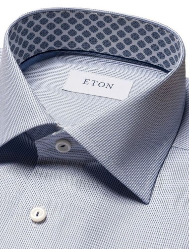 $ 375 Neu mit Etikett Eton moderne Passform knitterarm blau bedrucktes Hemd Größe 15 (38) - Bild 7 von 8