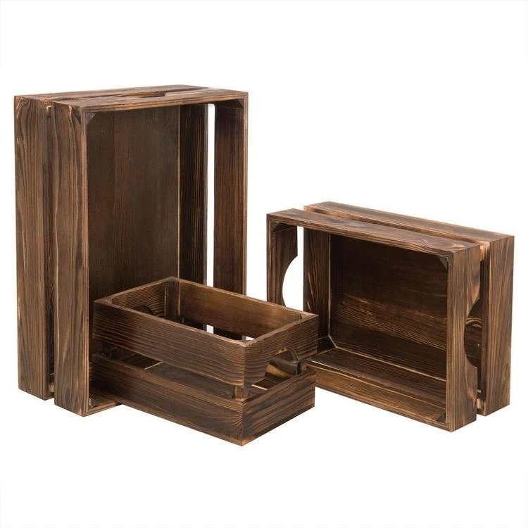 3 Piece Set Dark Brown Wood Storage Box with Handle - Image 3 of 4