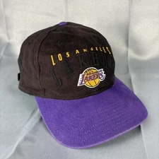 LA Laker Hat Cap Vintage 90s NBA Black Purple Embroidered Strap Back Los Angeles